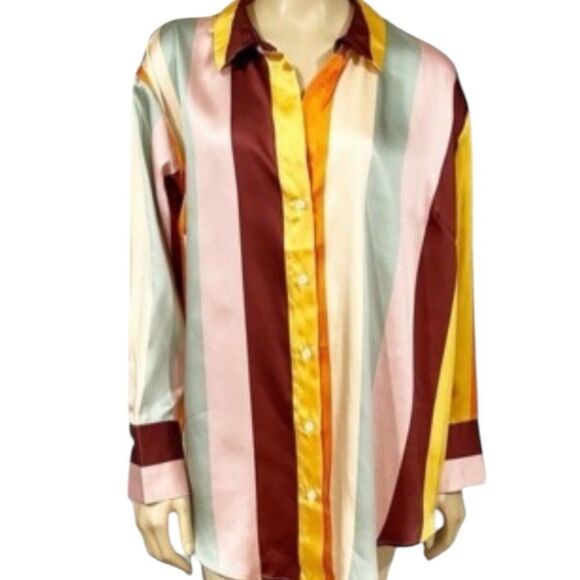 Fe Noel x Target Mixed Vertical Stripe Print Long Sleeve Button Down Shirt large - Picture 5 of 10